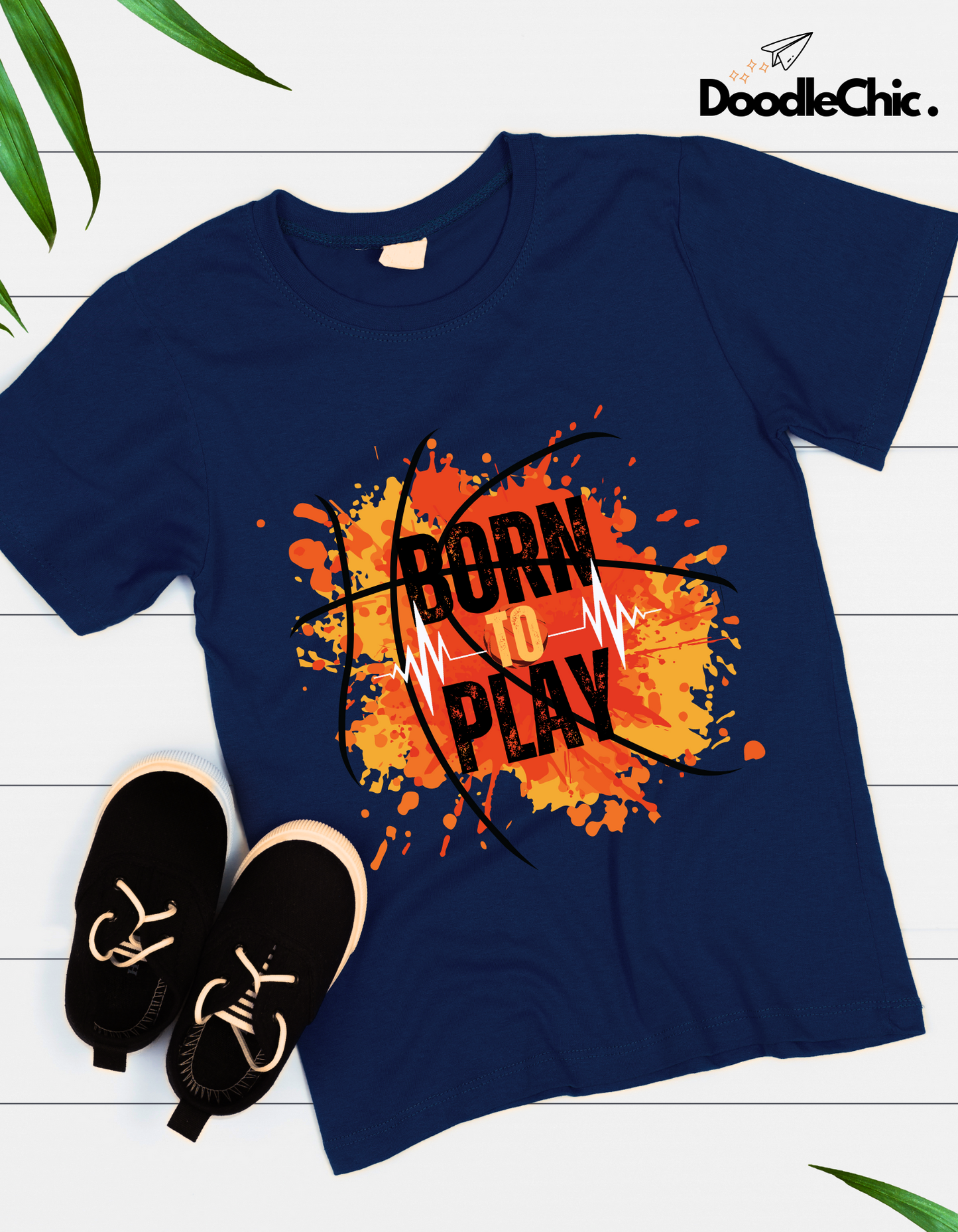 Born to Play Kids Organic Cotton T-shirt Navy Blue from DoodleChic