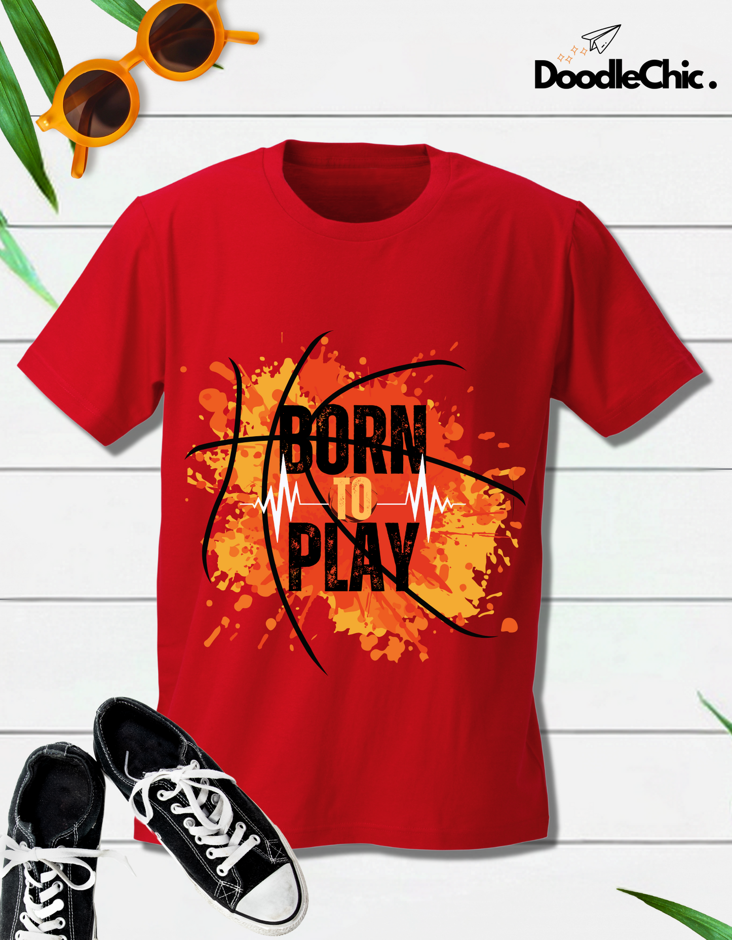 Born to Play Kids Organic Cotton T-shirt Red from DoodleChic