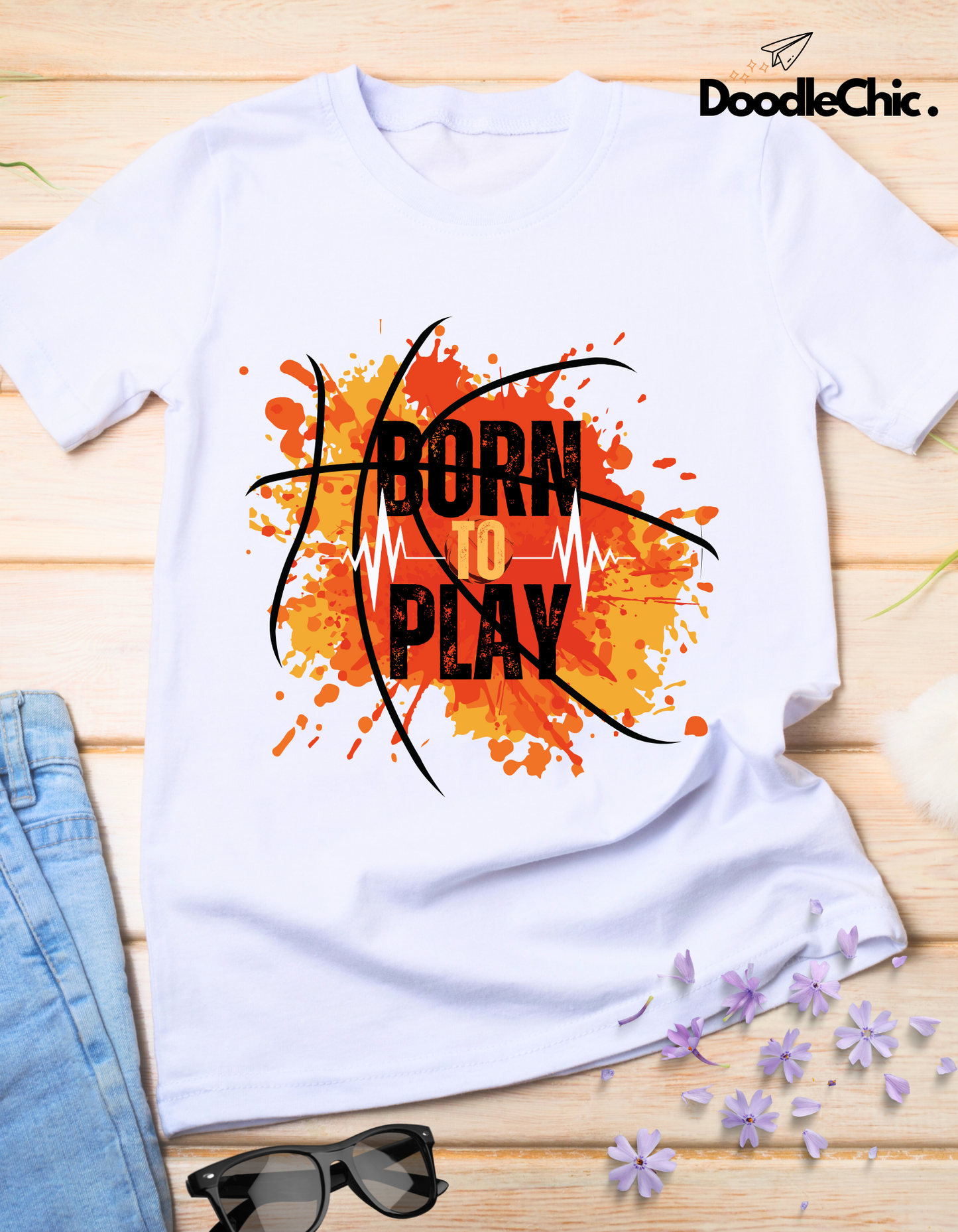 Born to Play Kids Organic Cotton T-shirt White from DoodleChic