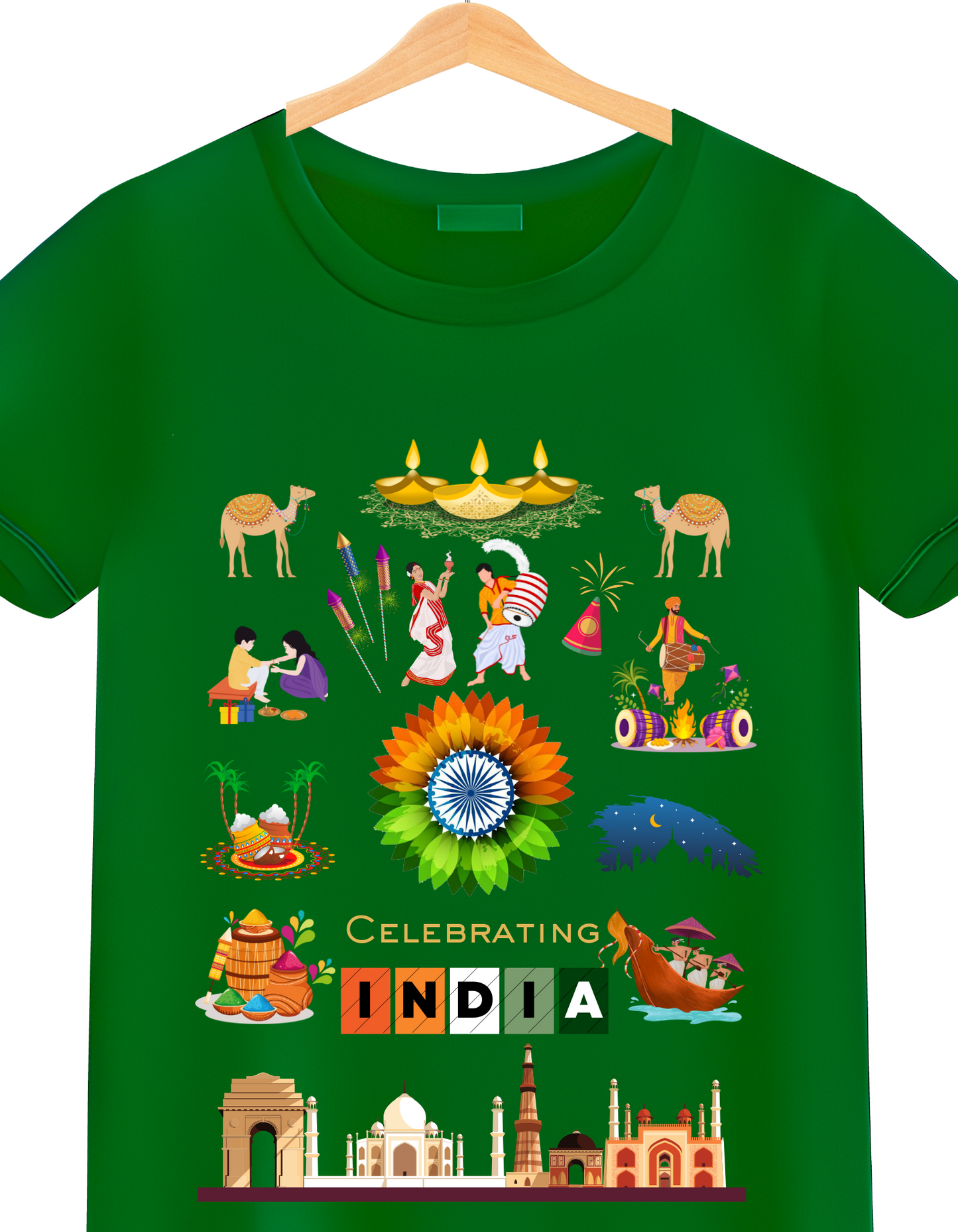 Celebrate India Kids Organic Cotton T-shirt Green from DoodleChic