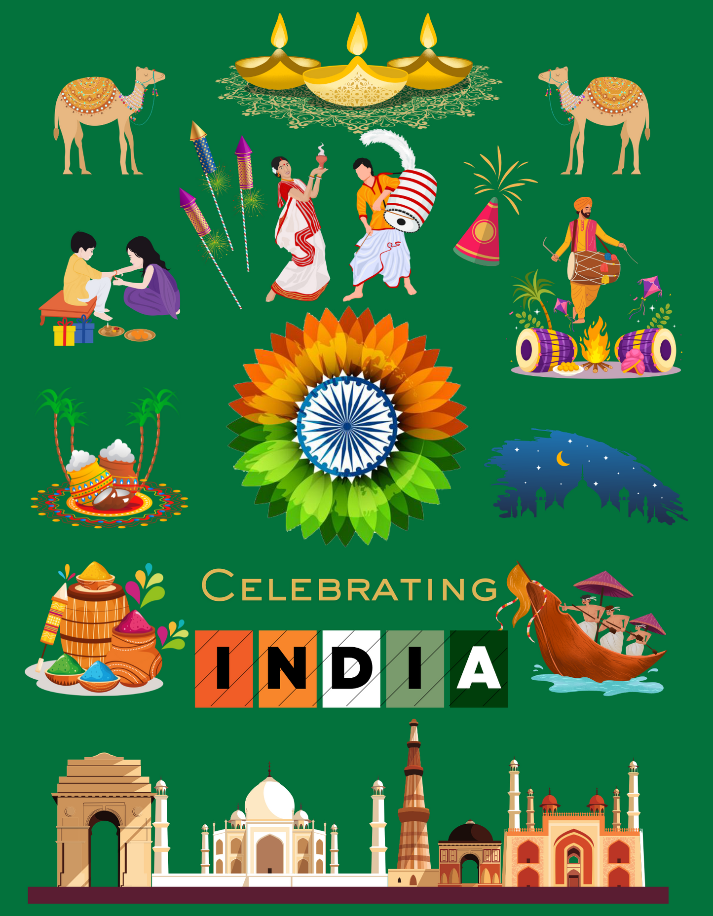 Celebrate India Kids Organic Cotton T-shirt Green from DoodleChic