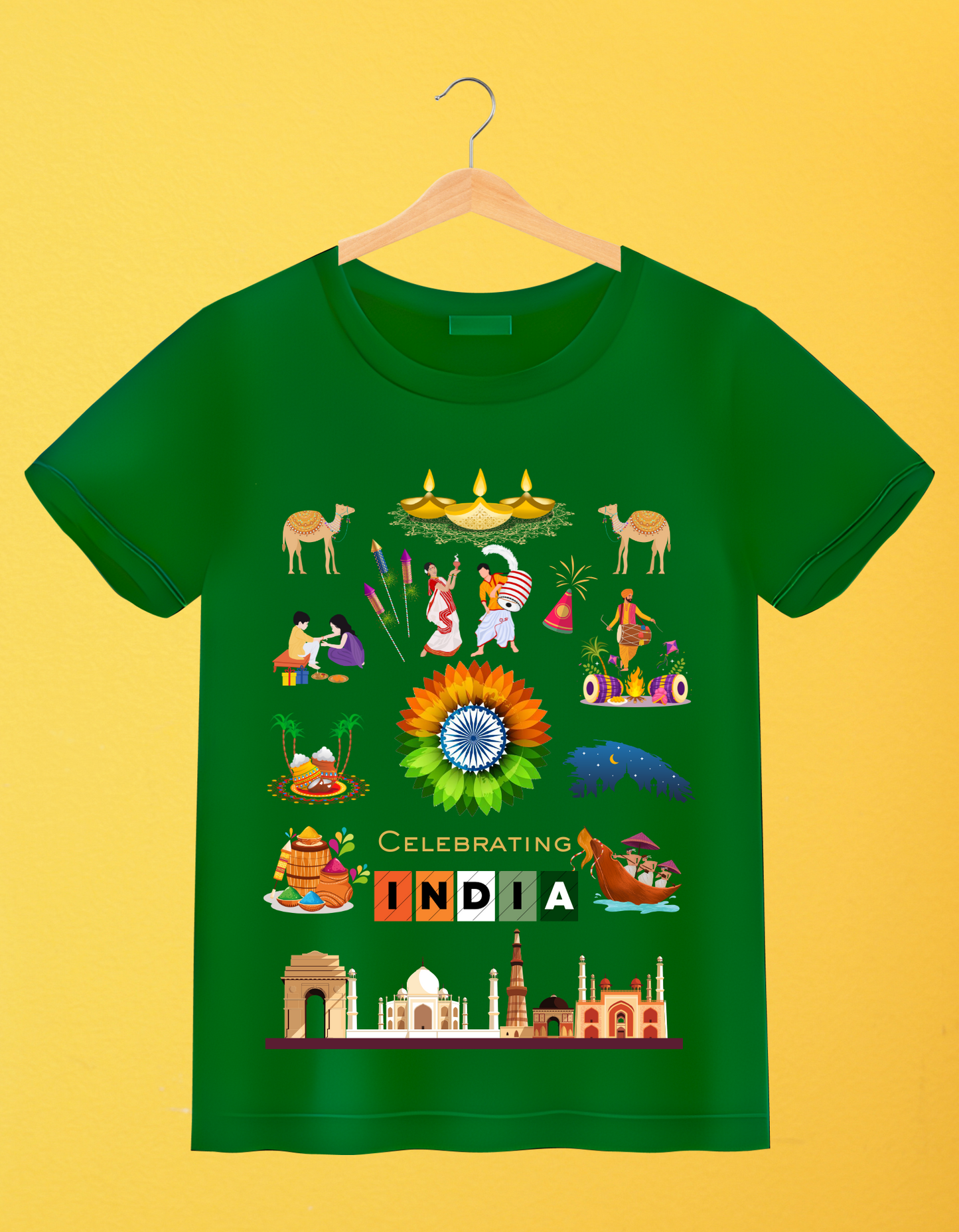 Celebrate India Kids Organic Cotton T-shirt Green from DoodleChic