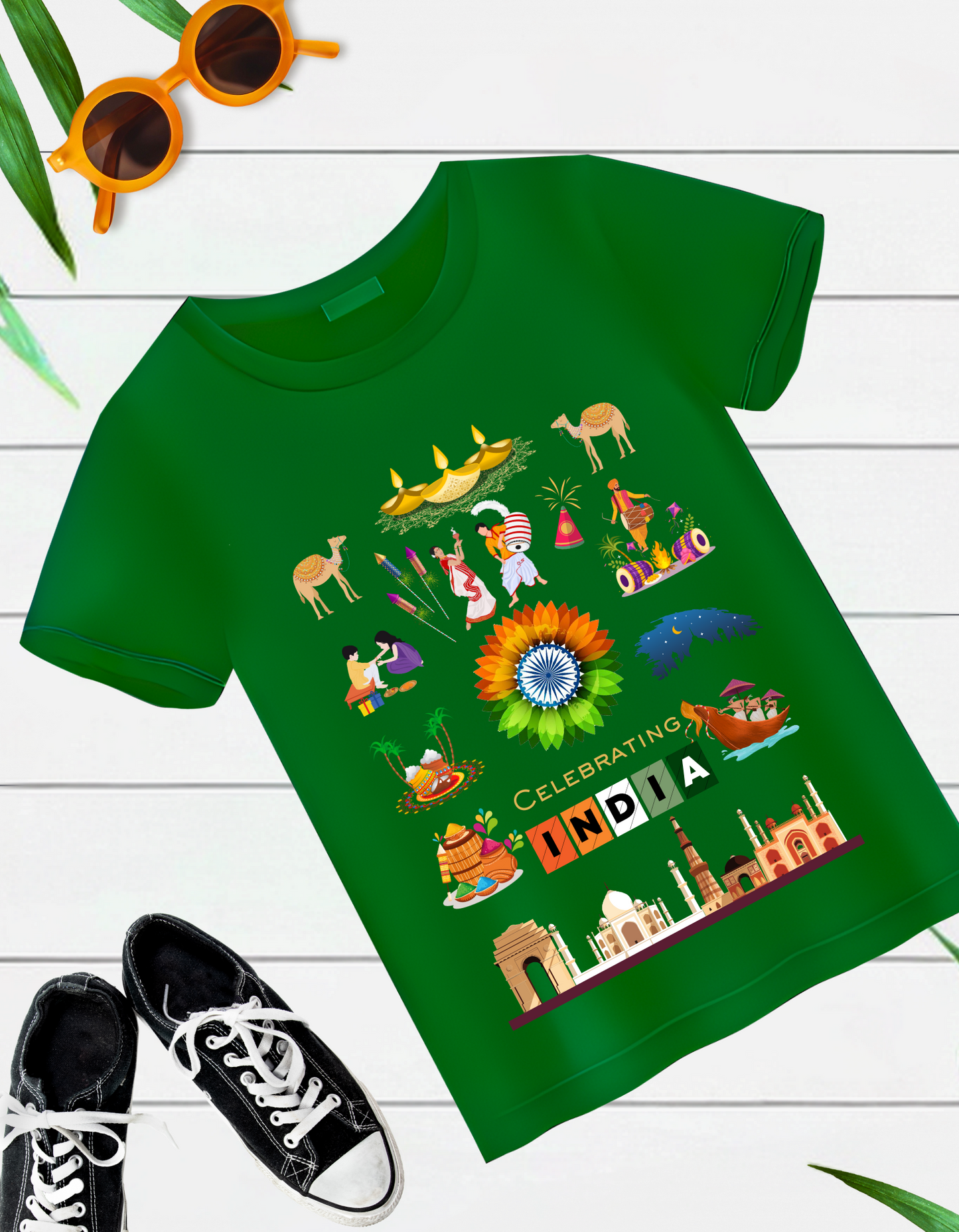 Celebrate India Kids Organic Cotton T-shirt Green from DoodleChic