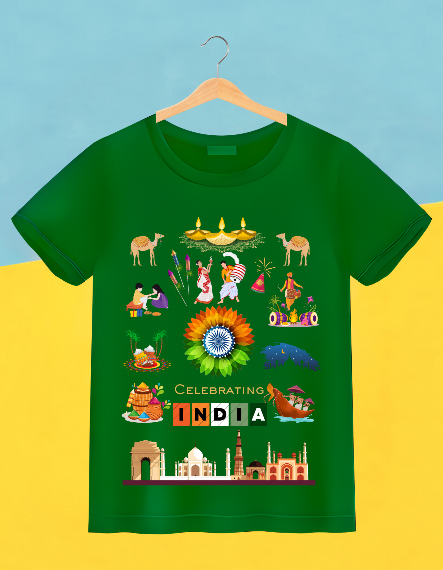 Celebrate India Kids Organic Cotton T-shirt Green from DoodleChic