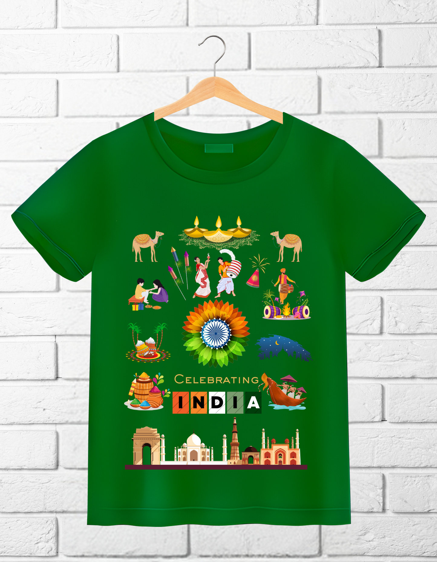 Celebrate India Kids Organic Cotton T-shirt Green from DoodleChic