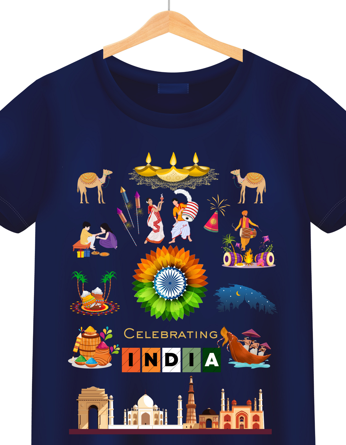 Celebrate India Kids Organic Cotton T-shirt Navy Blue from DoodleChic
