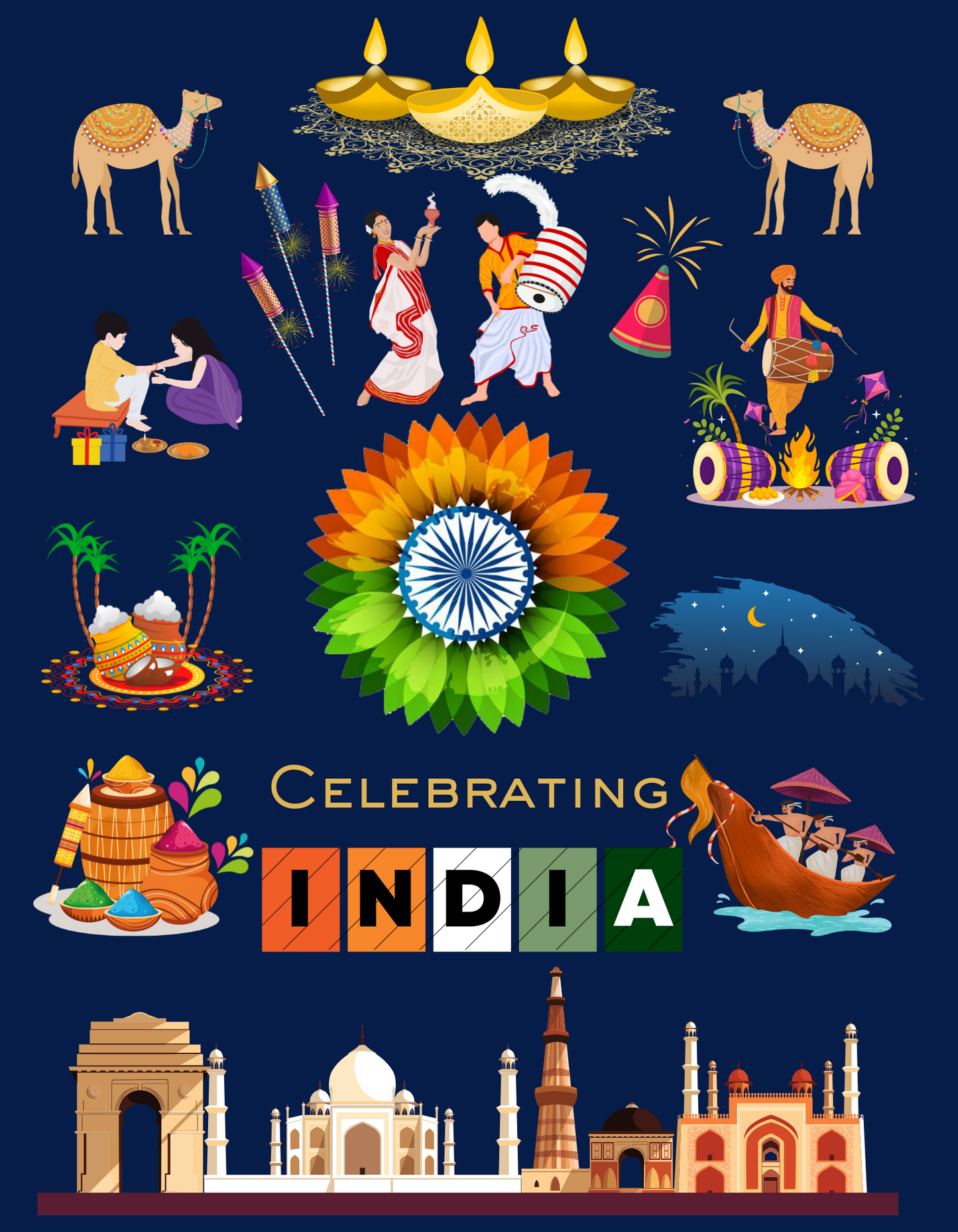 Celebrate India Kids Organic Cotton T-shirt Navy Blue from DoodleChic
