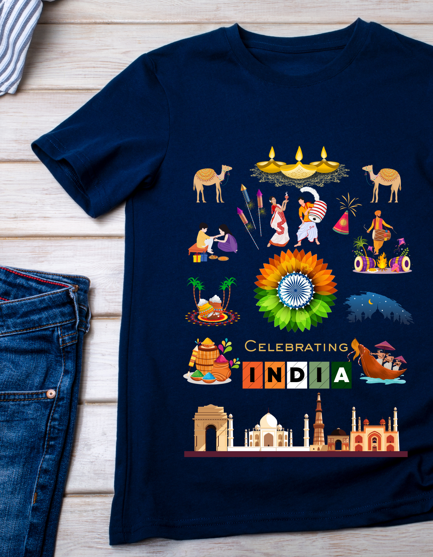 Celebrate India Kids Organic Cotton T-shirt Navy Blue from DoodleChic