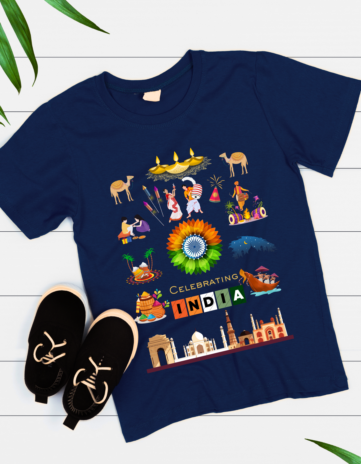 Celebrate India Kids Organic Cotton T-shirt Navy Blue from DoodleChic