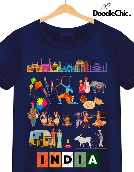 India Kids Organic Cotton T-shirt Navy Blue from DoodleChic