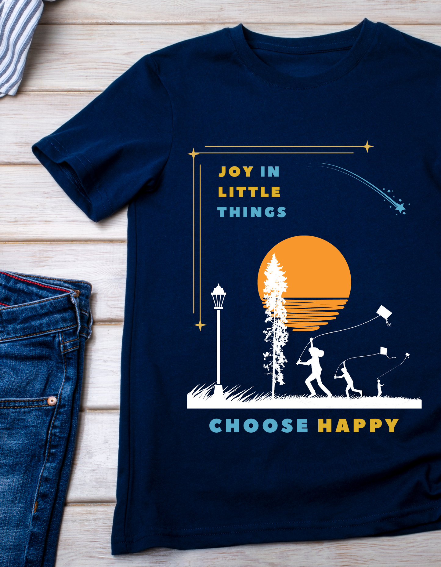 Joy in Little Things Kids Organic Cotton T-shirt Navy Blue from DoodleChic