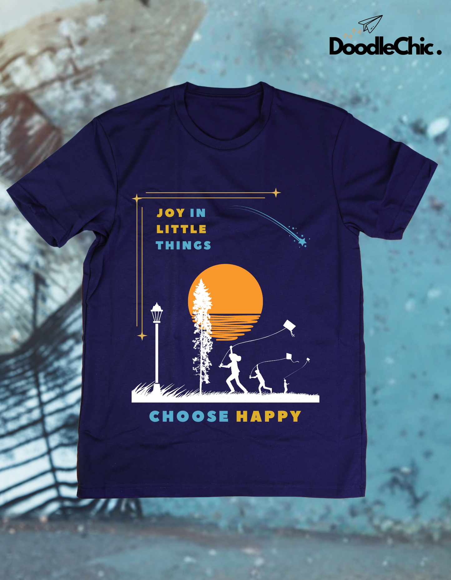 Joy in Little Things Kids Organic Cotton T-shirt Navy Blue from DoodleChic