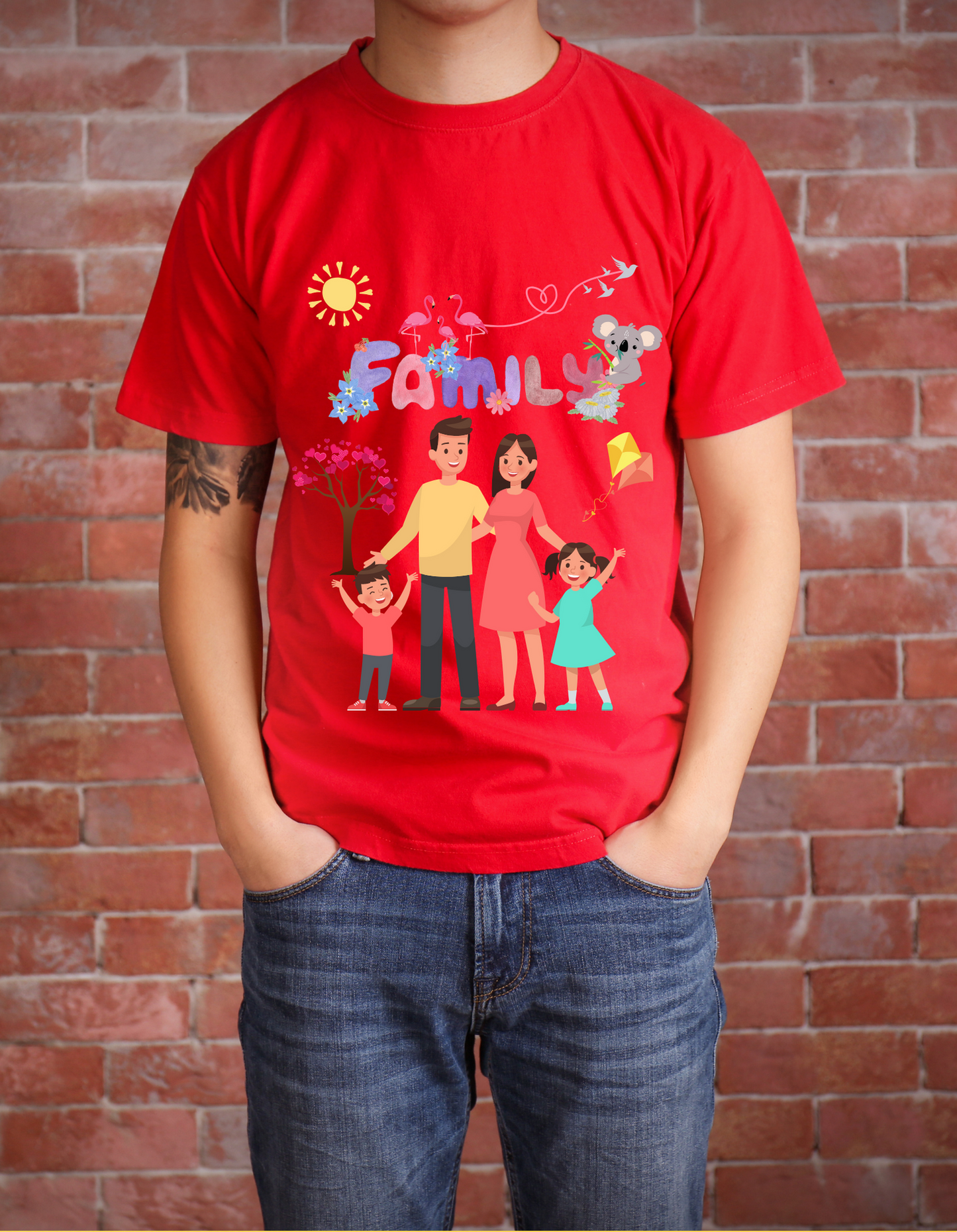My Family Kids Organic Cotton T-shirt Red from DoodleChic