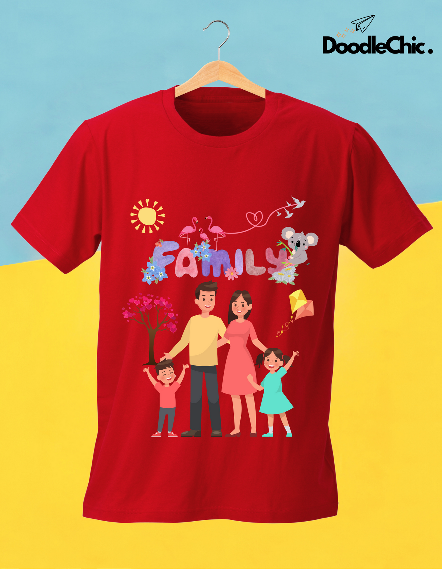 My Family Kids Organic Cotton T-shirt Red from DoodleChic