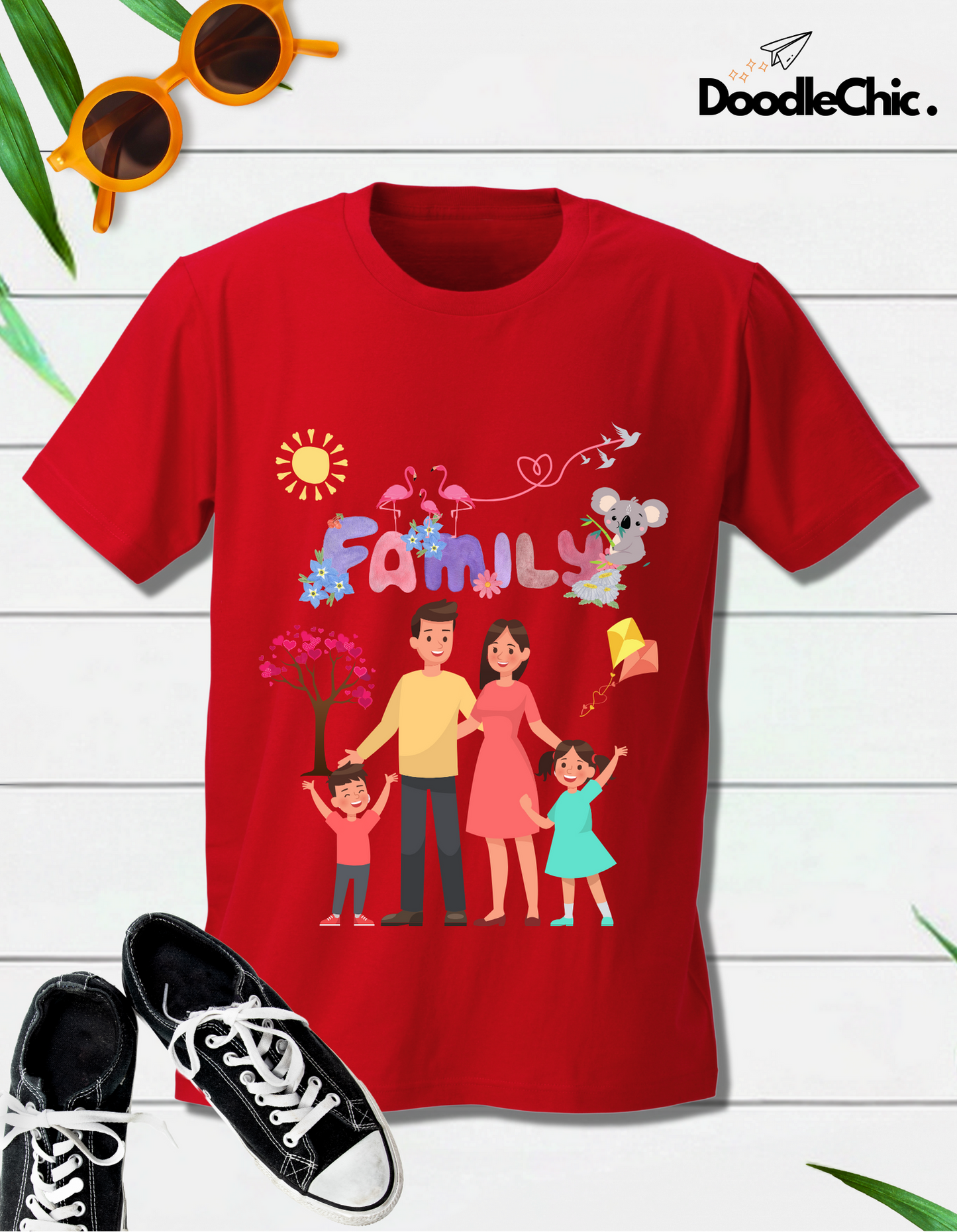 My Family Kids Organic Cotton T-shirt Red from DoodleChic