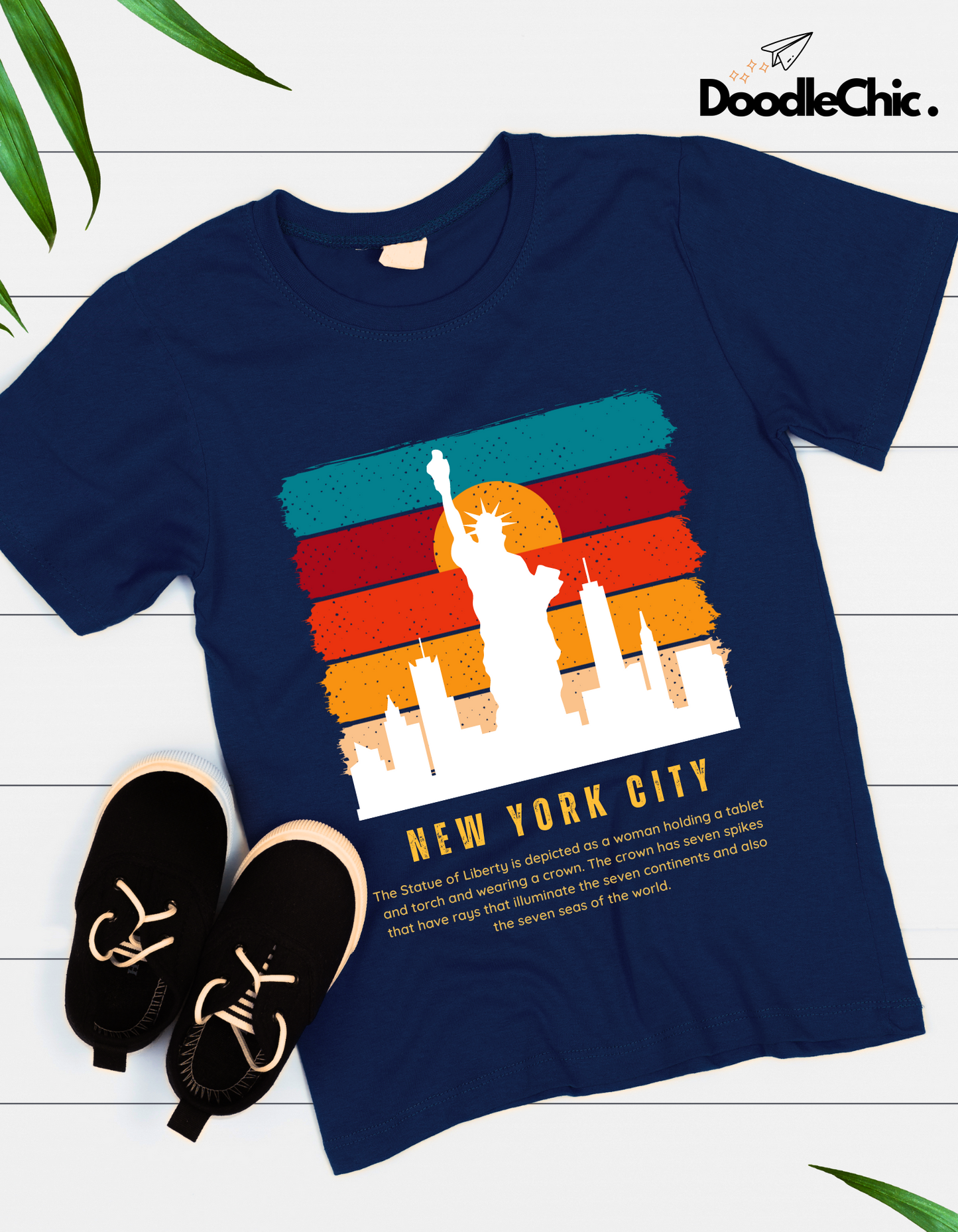 New York City NYC Kids Organic Cotton T-shirt Navy Blue from DoodleChic