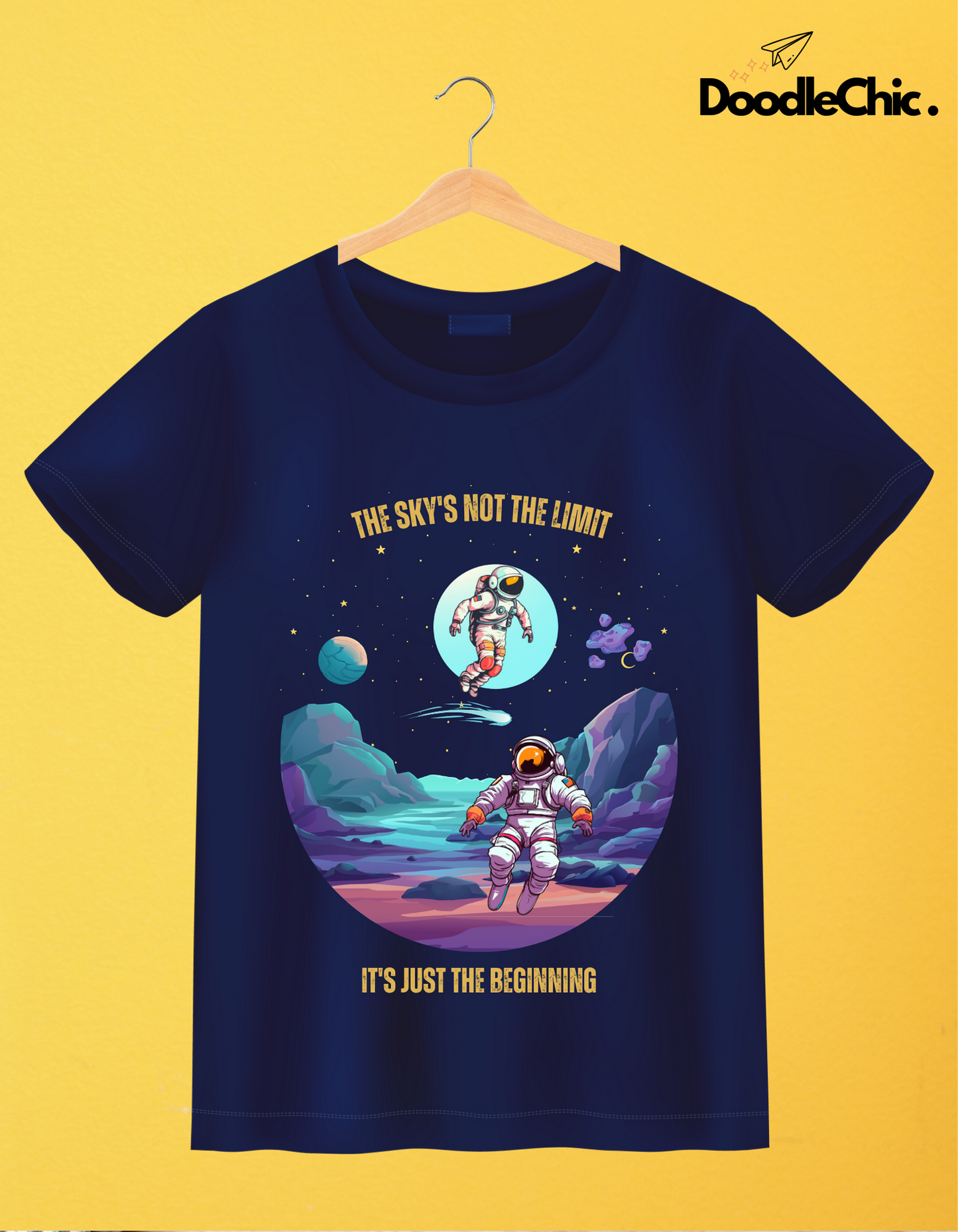 Sky's not the Limit Kids Organic Cotton T-shirt Navy Blue from DoodleChic