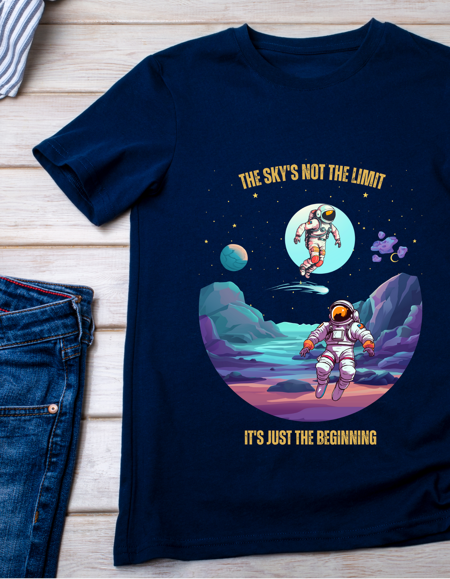 Sky's not the Limit Kids Organic Cotton T-shirt Navy Blue from DoodleChic