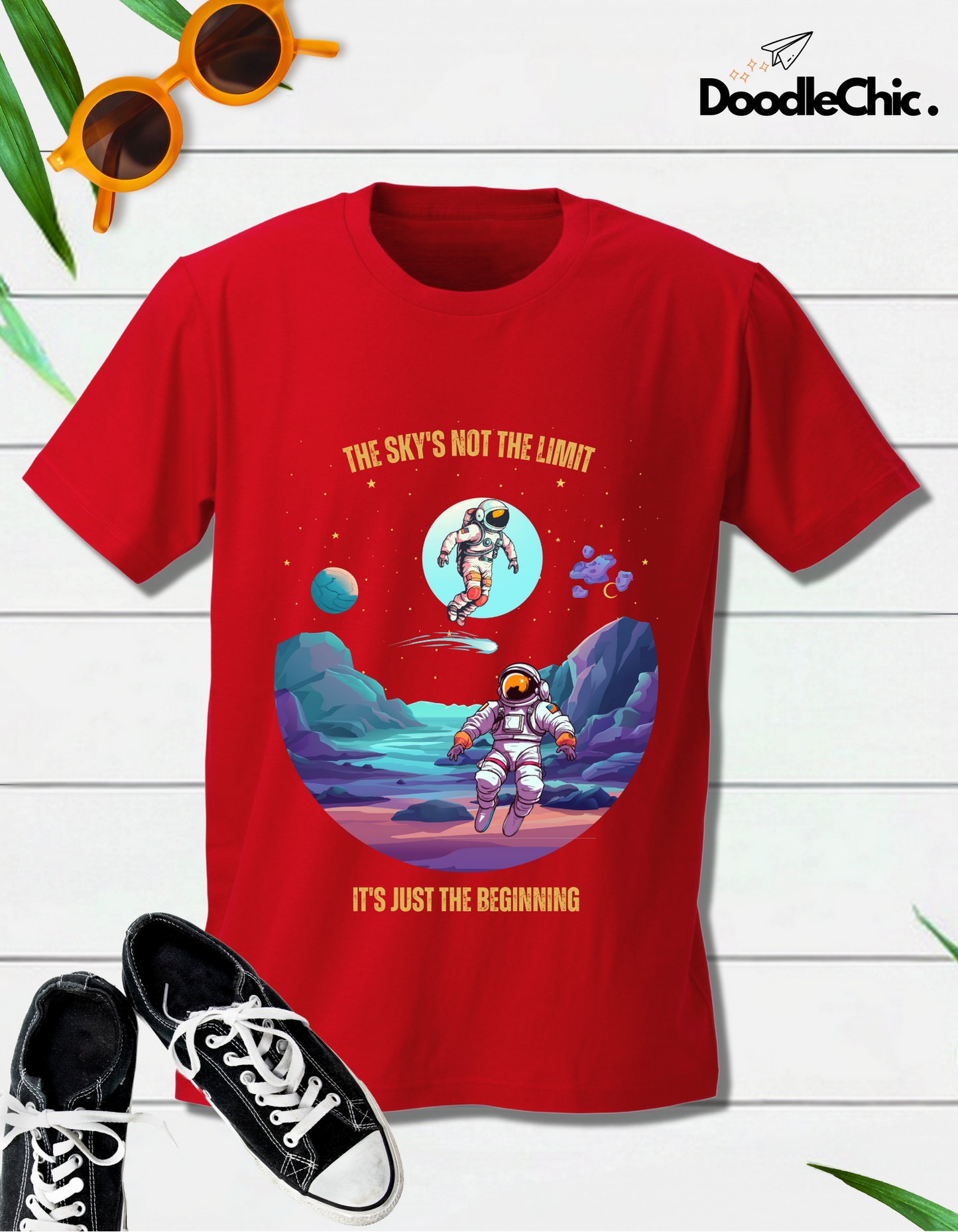Sky's not the Limit Kids Organic Cotton T-shirt Red from DoodleChic