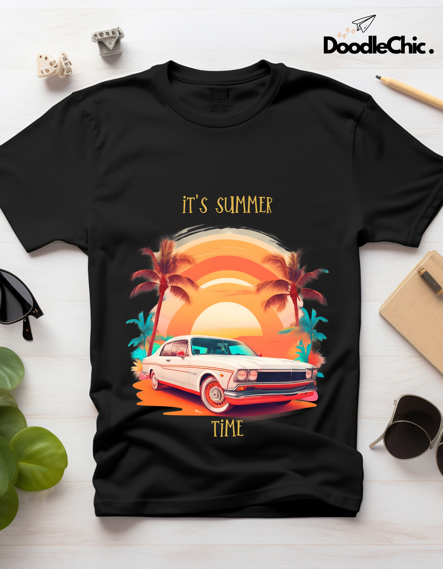 Summer Time Kids Organic Cotton T-shirt Black from DoodleChic