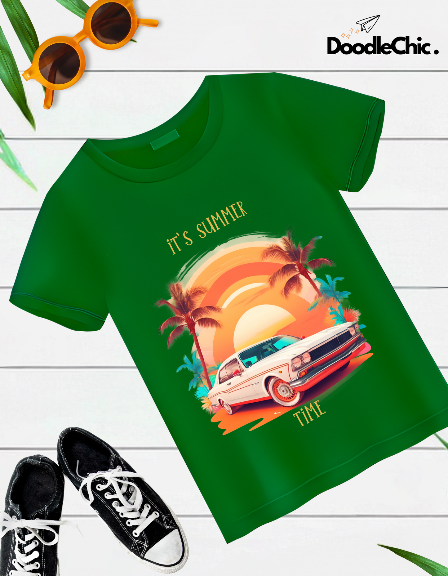 Summer Time Kids Organic Cotton T-shirt Green from DoodleChic