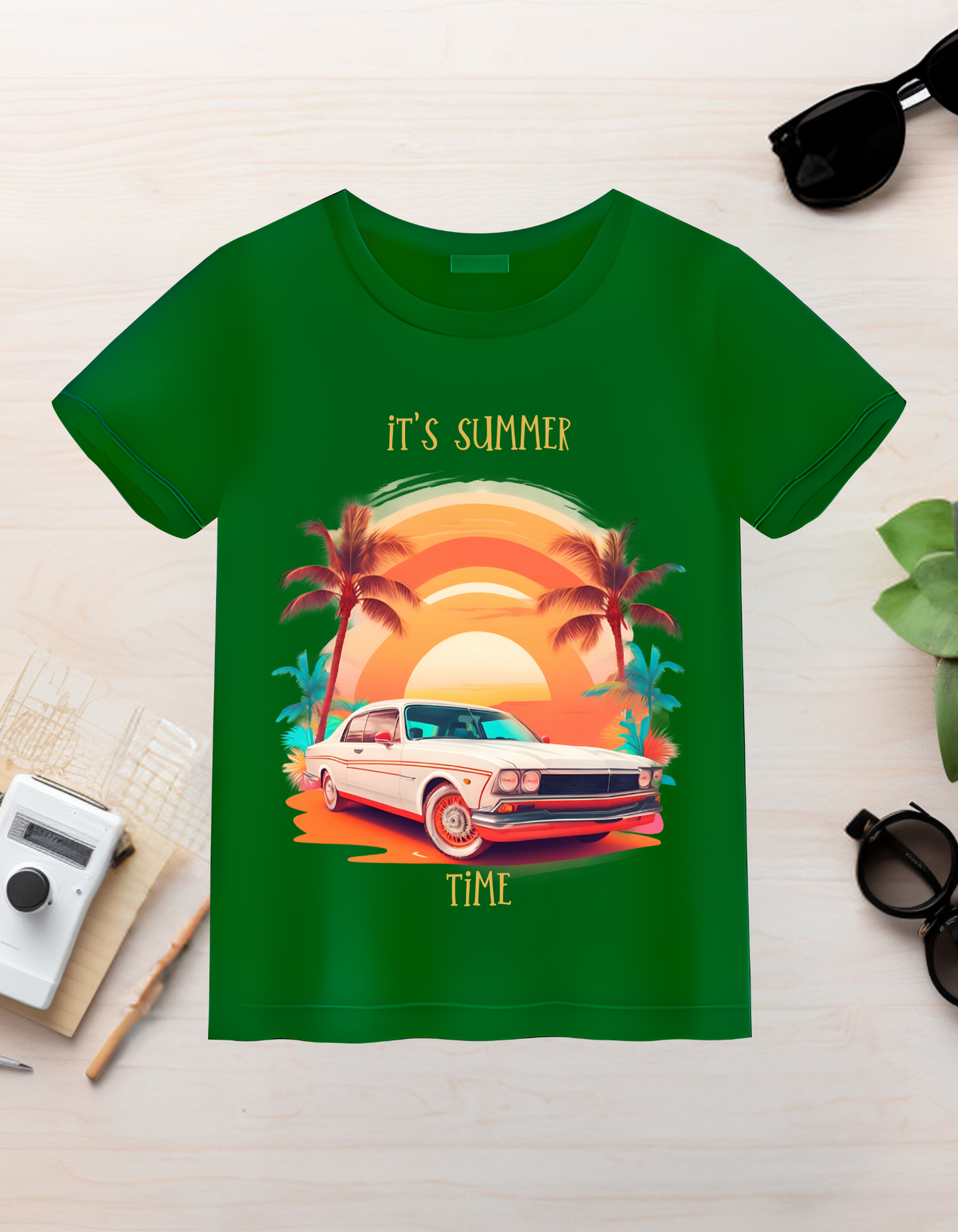 Summer Time Kids Organic Cotton T-shirt Green from DoodleChic