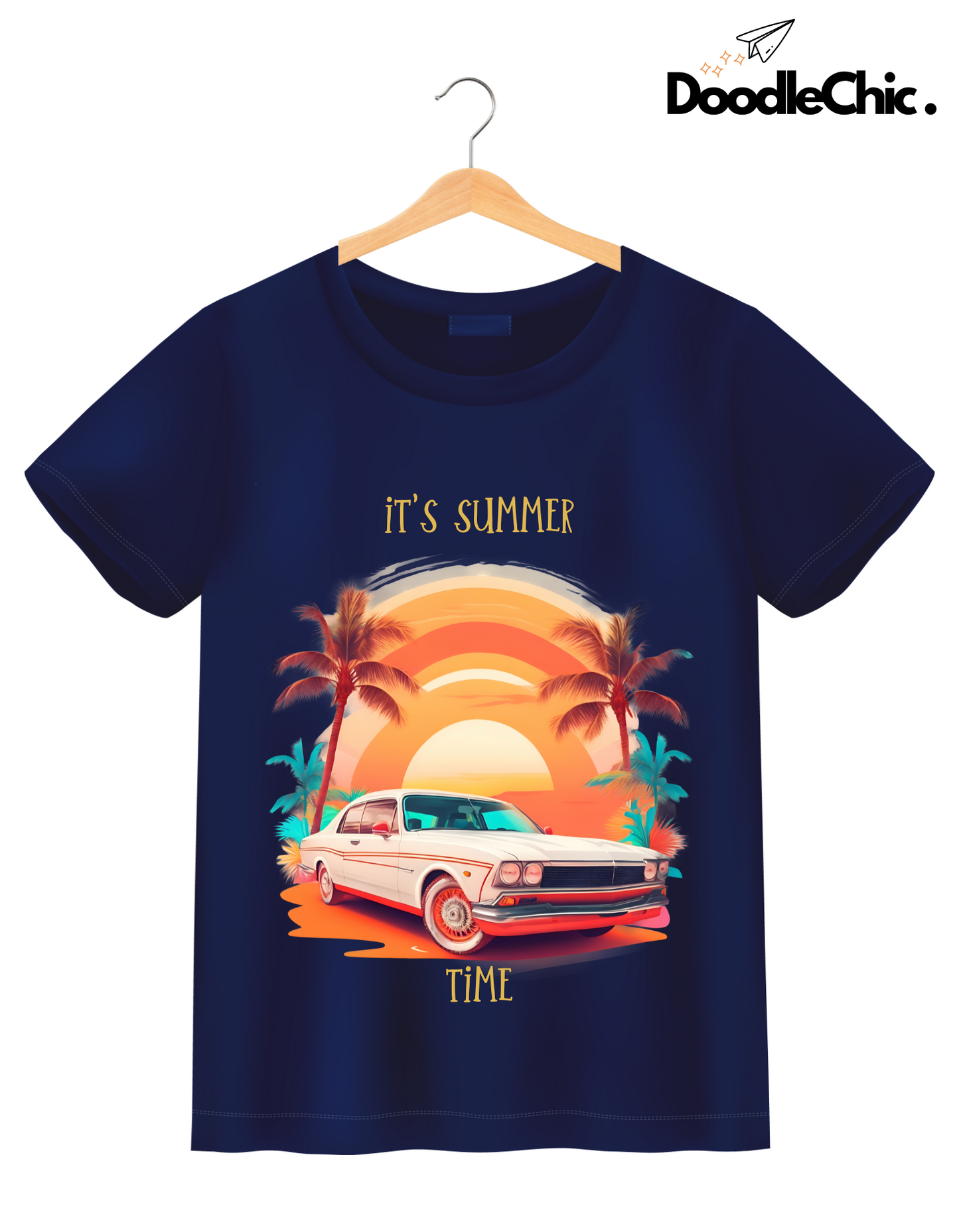 Summer Time Kids Organic Cotton T-shirt Navy Blue from DoodleChic