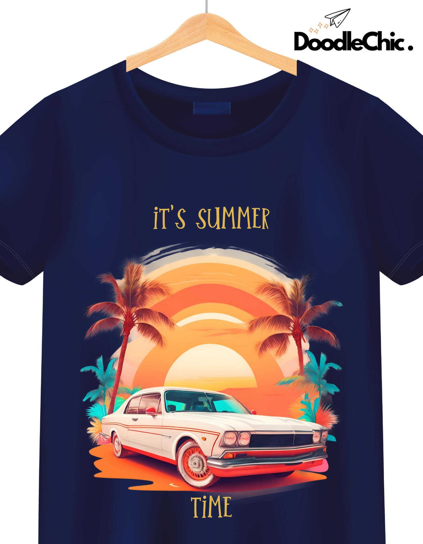 Summer Time Kids Organic Cotton T-shirt Navy Blue from DoodleChic