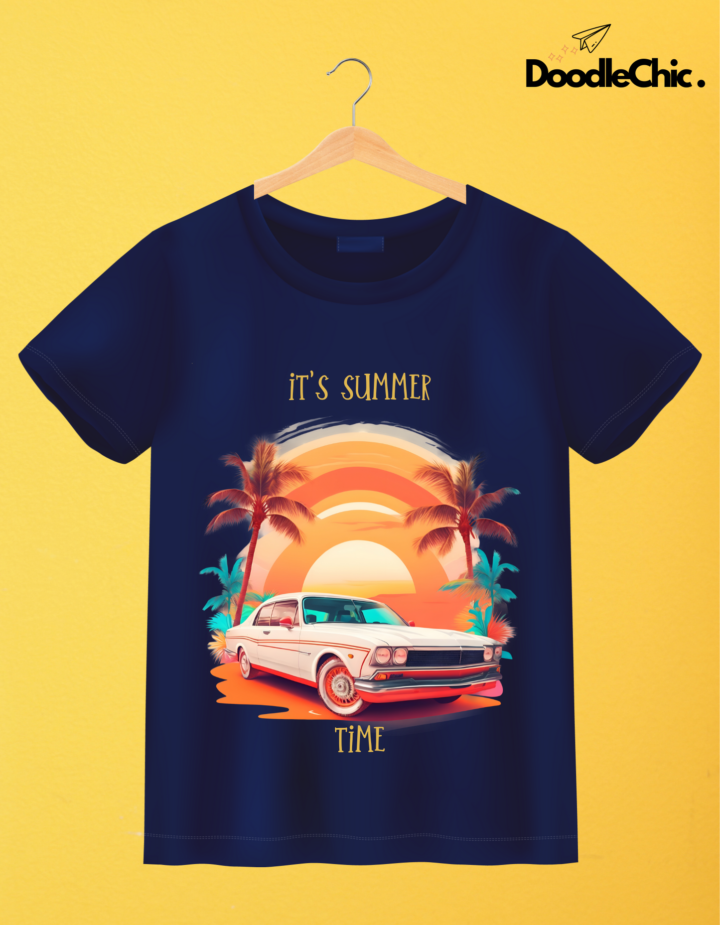 Summer Time Kids Organic Cotton T-shirt Navy Blue from DoodleChic
