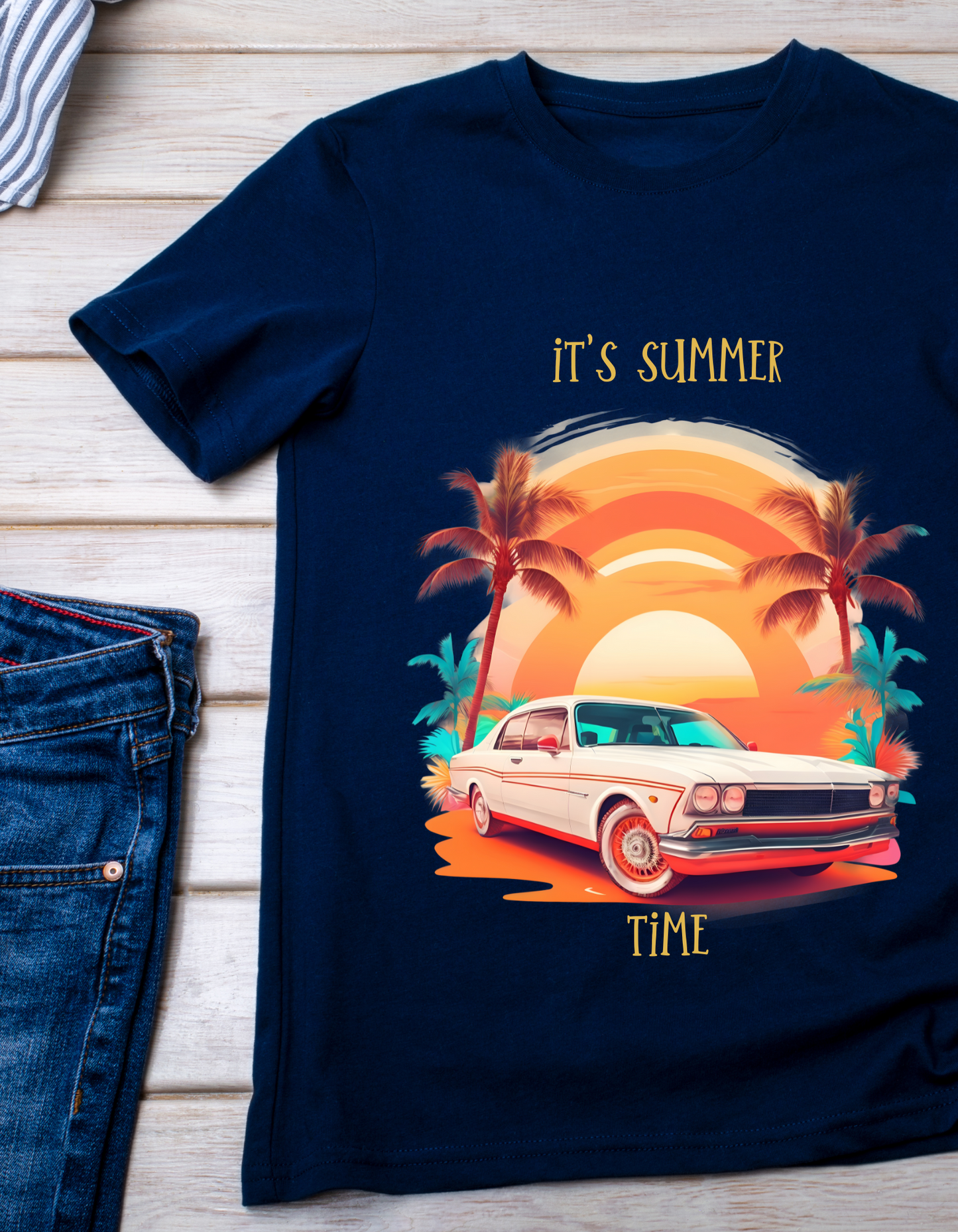 Summer Time Kids Organic Cotton T-shirt Navy Blue from DoodleChic