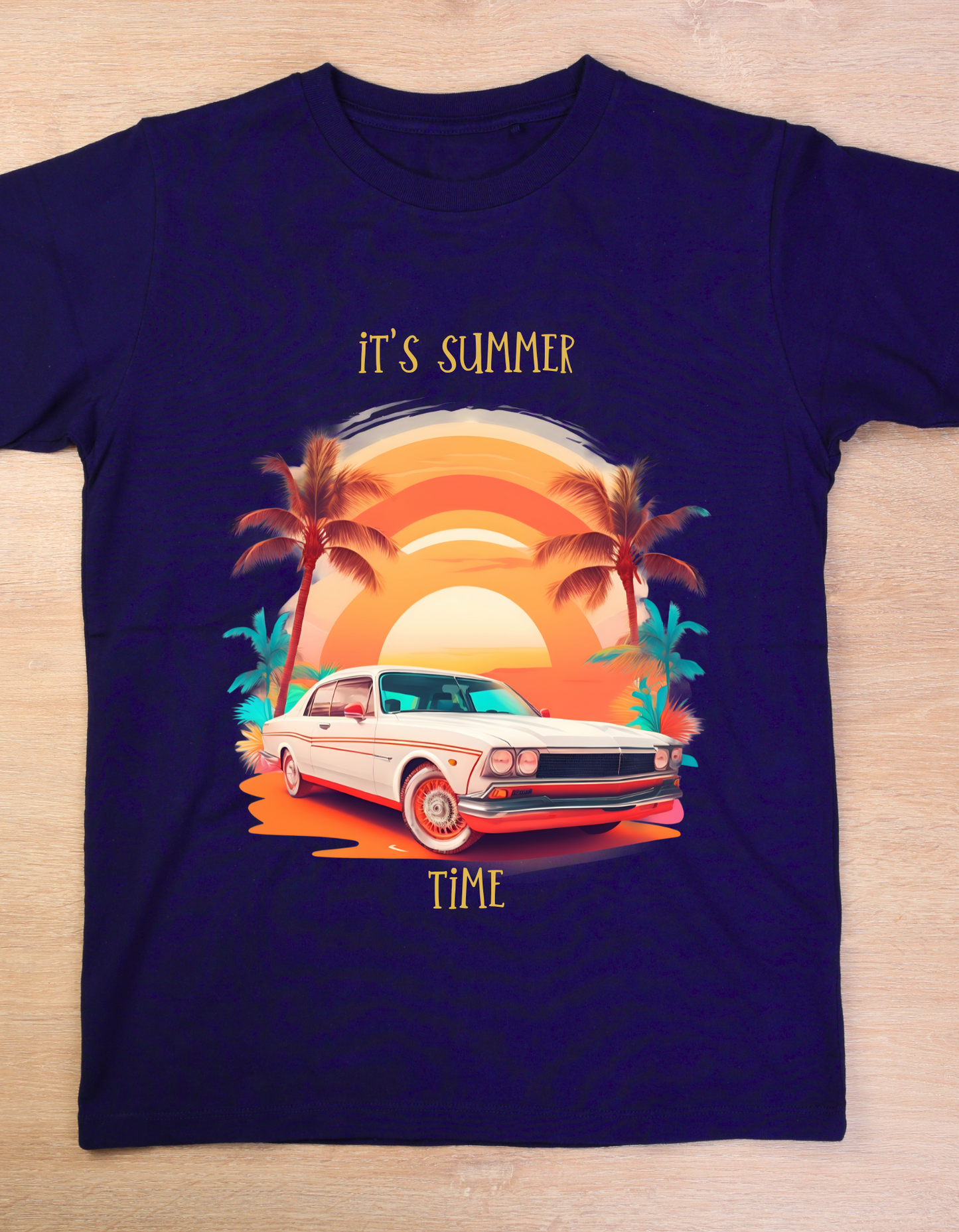 Summer Time Kids Organic Cotton T-shirt Navy Blue from DoodleChic