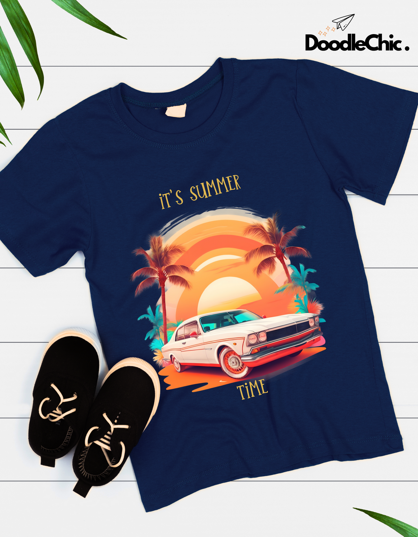 Summer Time Kids Organic Cotton T-shirt Navy Blue from DoodleChic