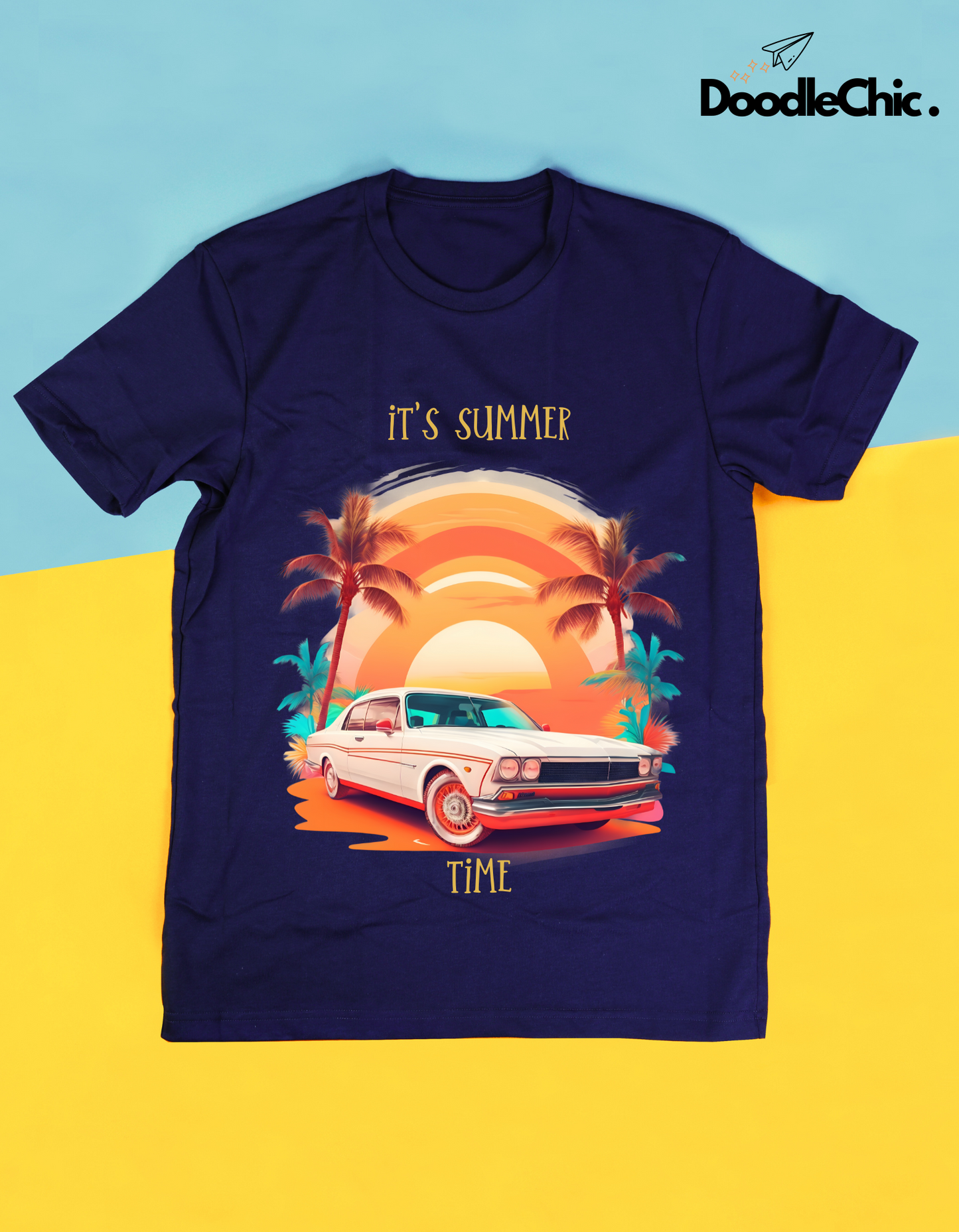 Summer Time Kids Organic Cotton T-shirt Navy Blue from DoodleChic