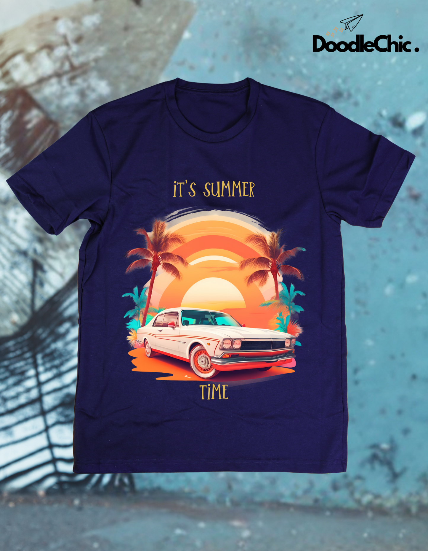 Summer Time Kids Organic Cotton T-shirt Navy Blue from DoodleChic