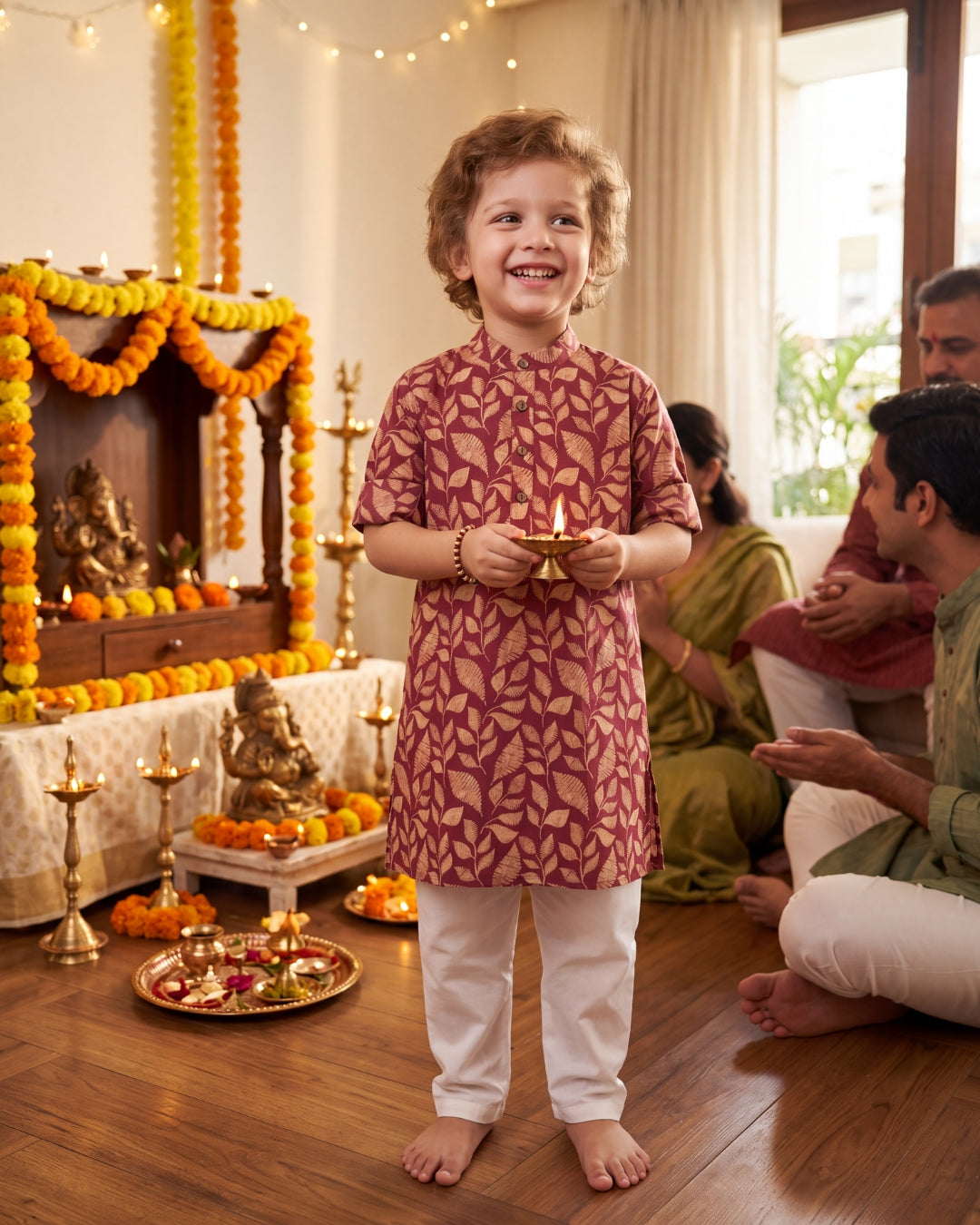 अBIR Maroon Bagh Long Kurta for Boys