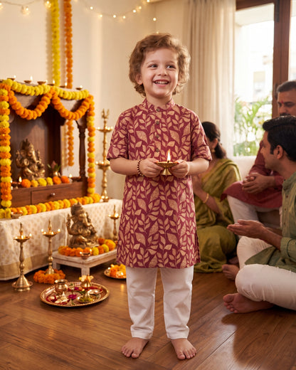 अBIR Maroon Bagh Long Kurta for Boys