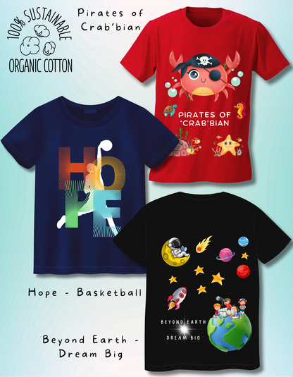 Pack of 3 Space, Basketball and Beach T-shirts
