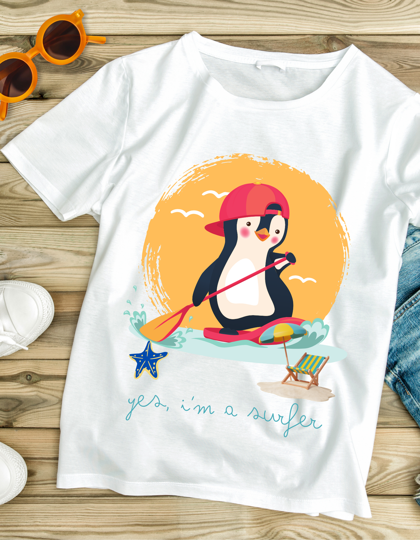 Penguin Surfer - White