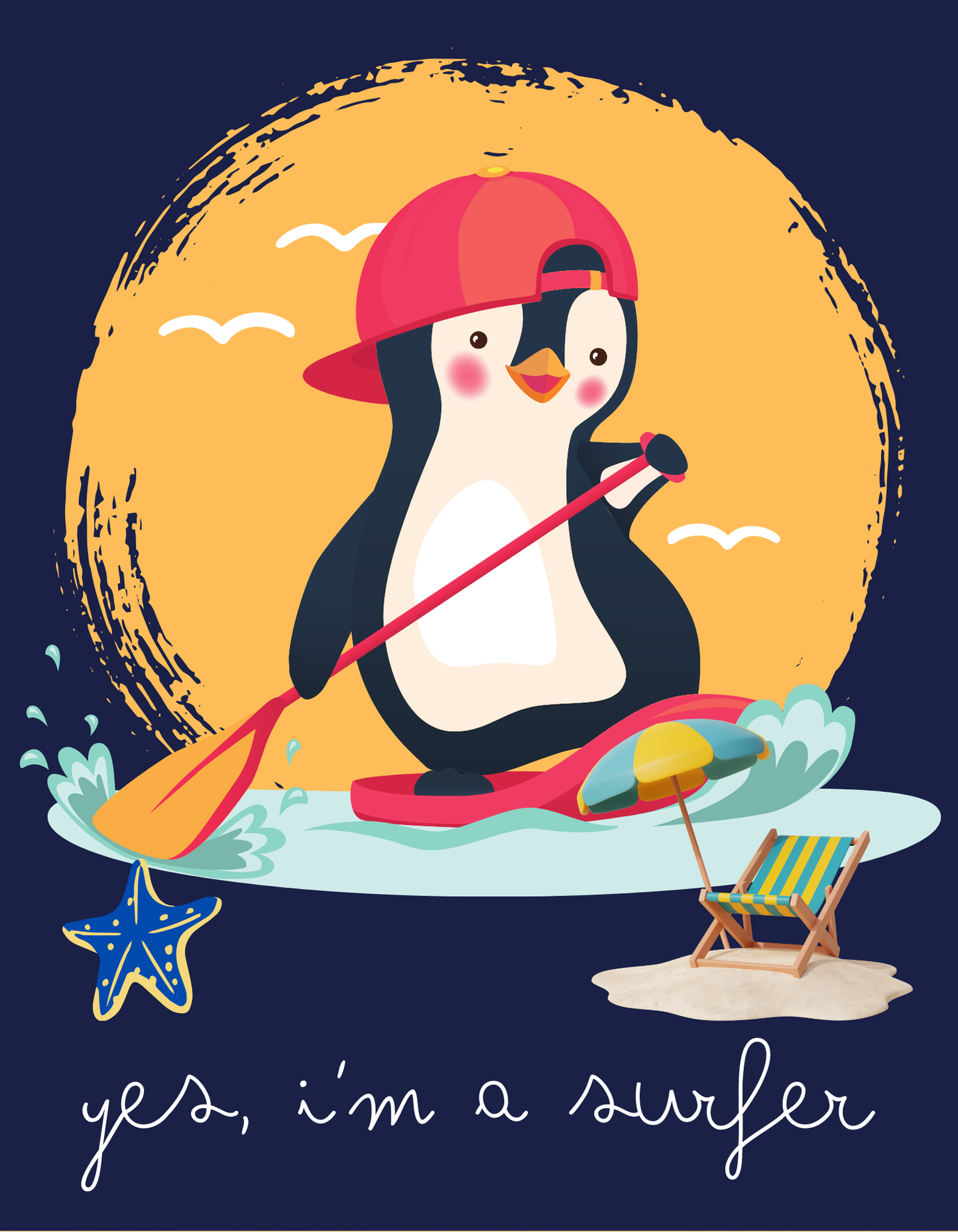 Penguin Surfer - Navy Blue