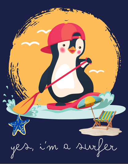 Penguin Surfer - Navy Blue