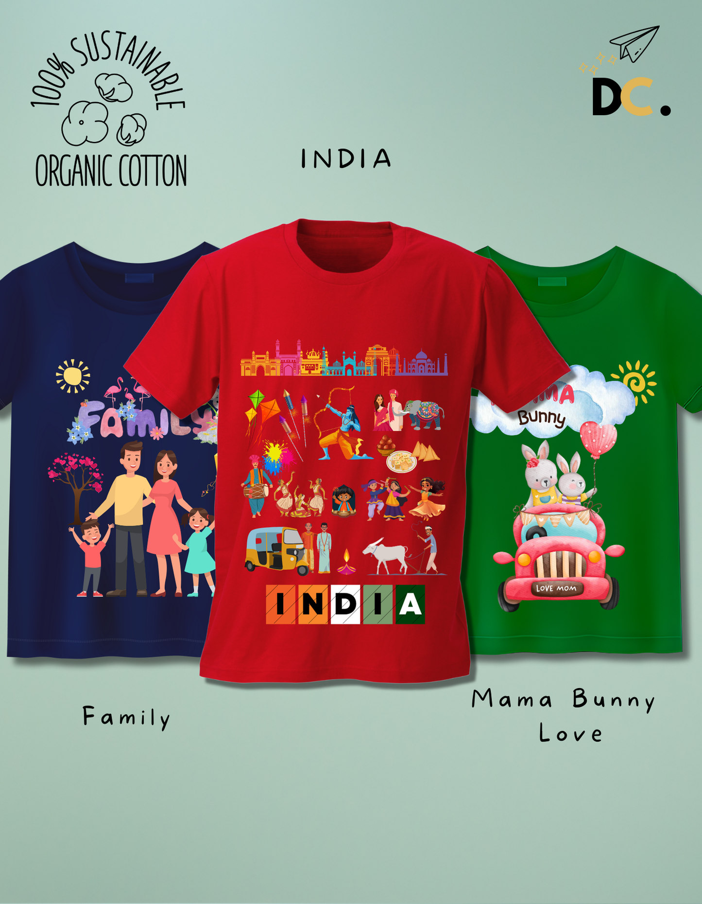 Pack of 3 Family, Bunny and India Tshirts