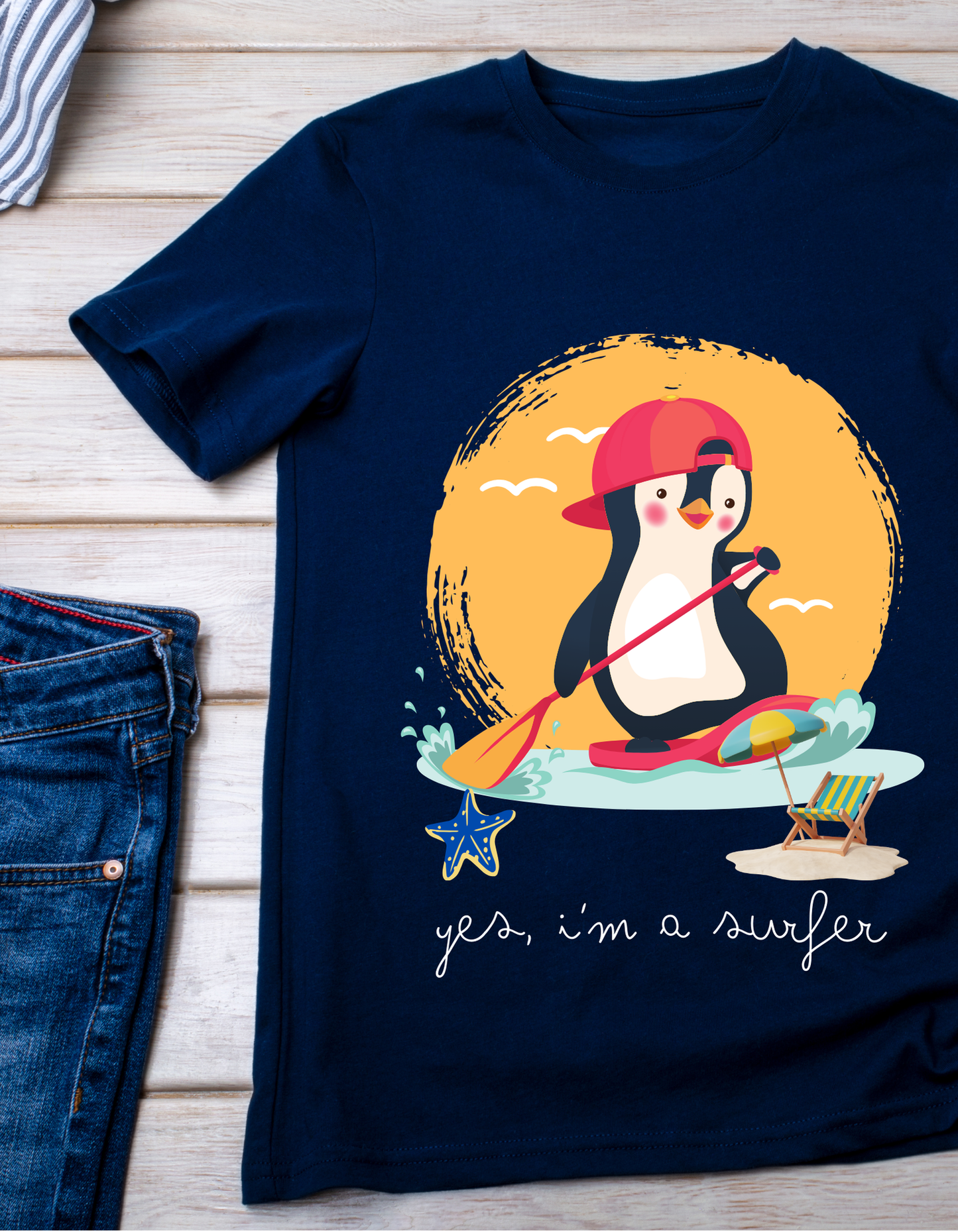 Penguin Surfer - Navy Blue