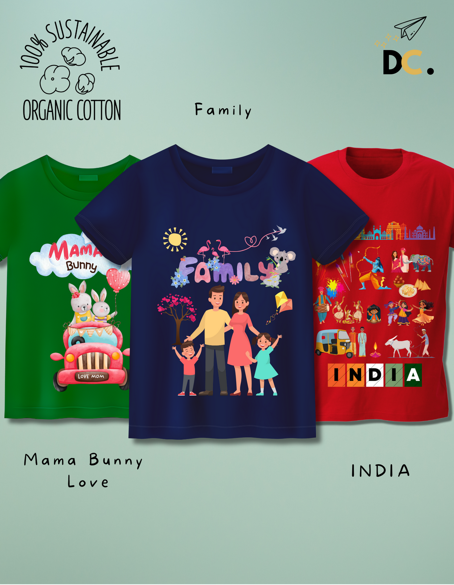Pack of 3 Family, Bunny and India Tshirts