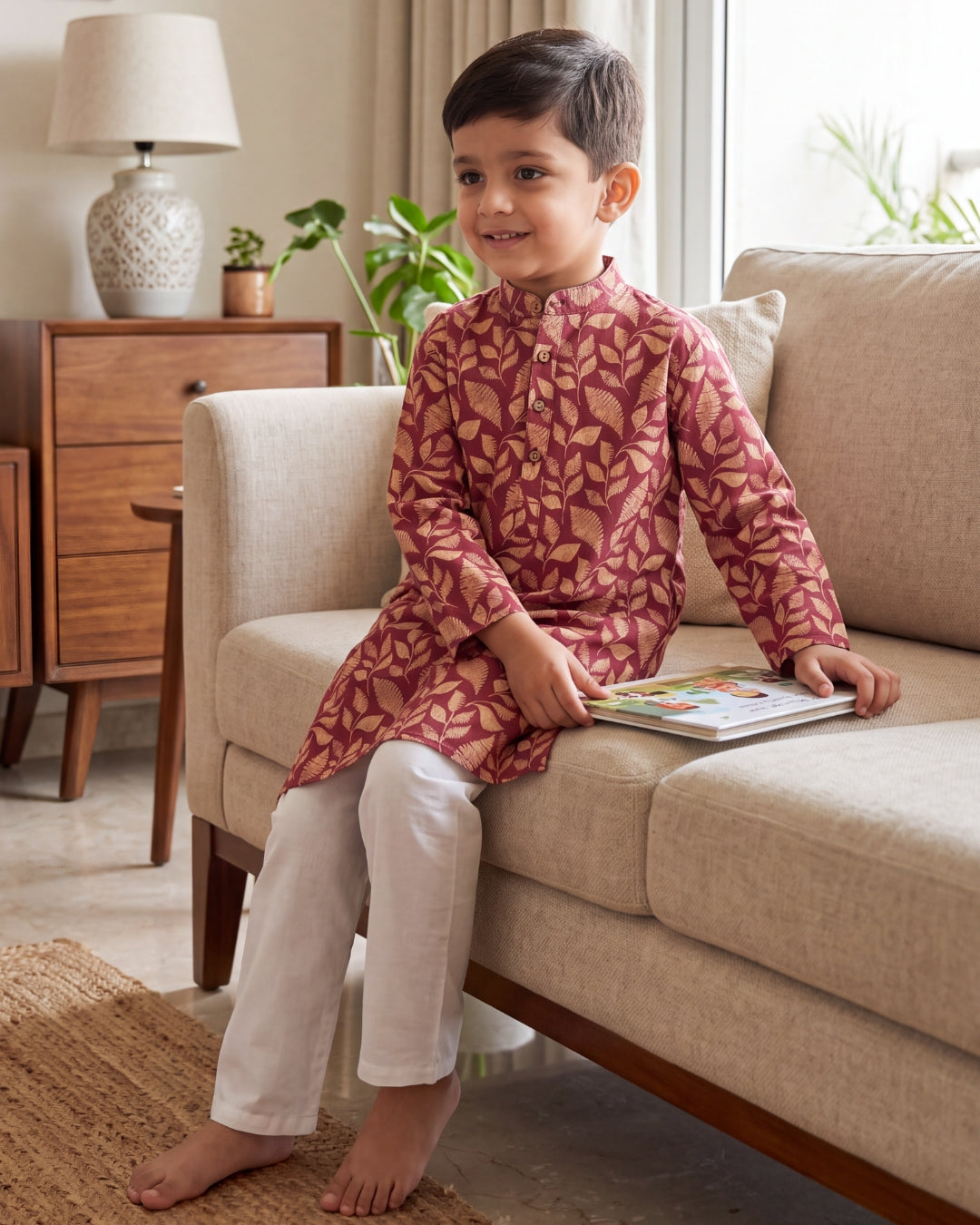 अBIR Maroon Bagh Long Kurta for Boys