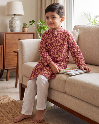 अBIR Maroon Bagh Long Kurta for Boys