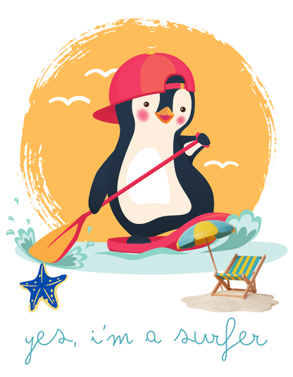Penguin Surfer - White