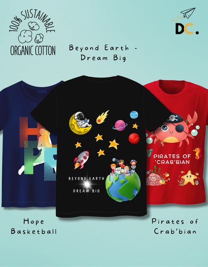 Pack of 3 Space, Basketball and Beach T-shirts