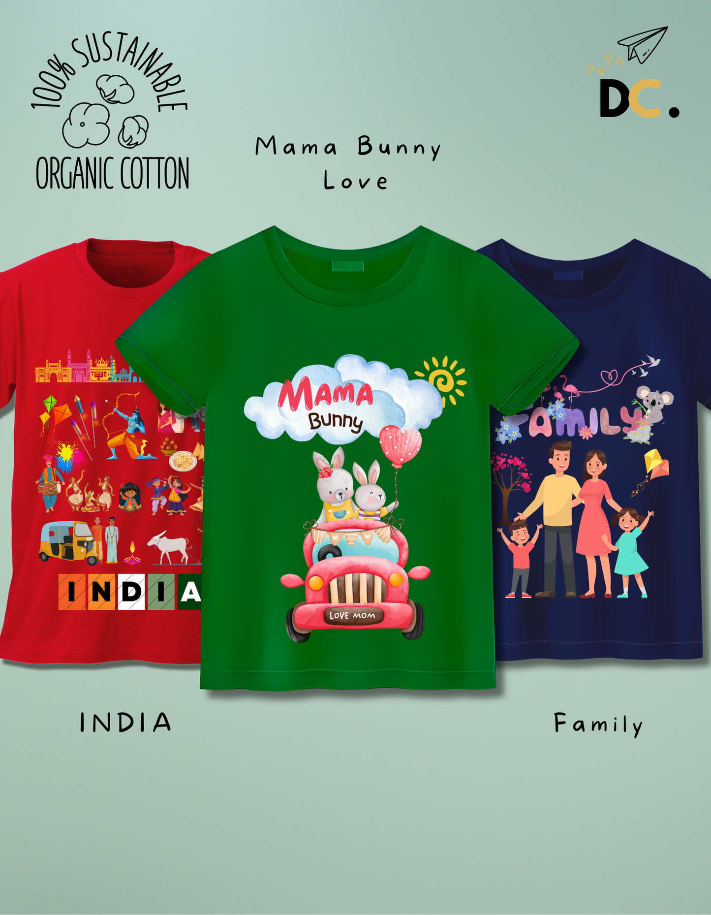 Pack of 3 Family, Bunny and India Tshirts