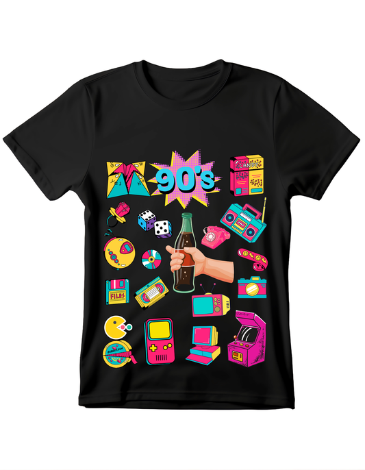 90's Theme Kids Organic Cotton T-shirt Black from DoodleChic