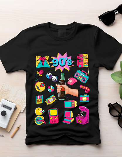 90's Theme Kids Organic Cotton T-shirt Black from DoodleChic